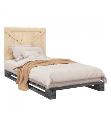 vidaXL Bed Frame without Mattress Grey 100x200 cm Solid Wood Pine — Size: 100 x 200 cm, Model: with cross headboard