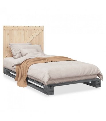 vidaXL Bed Frame without Mattress Grey 100x200 cm Solid Wood Pine — Size: 100 x 200 cm, Model: with triangle headboard