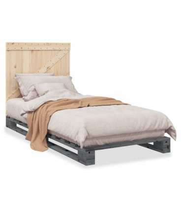 vidaXL Bed Frame without Mattress Grey 90x200 cm Solid Wood Pine — Size: 90 x 200 cm, Model: with triangle headboard