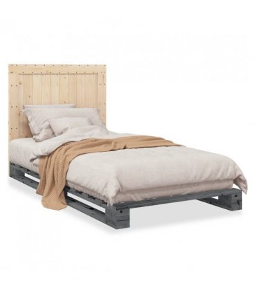 vidaXL Bed Frame without Mattress Grey 100x200 cm Solid Wood Pine — Size: 100 x 200 cm, Model: with plain headboard