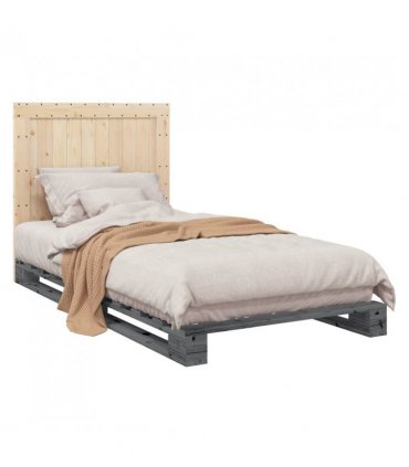 vidaXL Bed Frame without Mattress Grey 100x200 cm Solid Wood Pine — Size: 100 x 200 cm, Model: with plain headboard