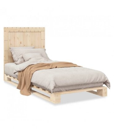 vidaXL Bed Frame | Natural Pine | Solid Pinewood | Single size | Durable — Size: 90 x 200 cm, Model: with plain headboard