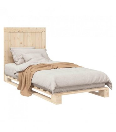 vidaXL Bed Frame | Natural Pine | Solid Pinewood | Single size | Durable — Size: 90 x 200 cm, Model: with plain headboard