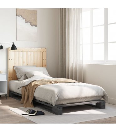 vidaXL Bed Frame without Mattress Grey 90x200 cm Solid Wood Pine — Size: 90 x 200 cm, Model: with plain headboard