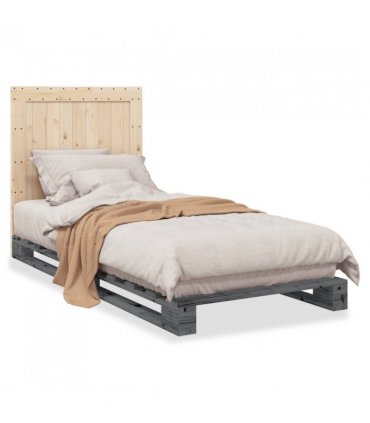 vidaXL Bed Frame without Mattress Grey 90x200 cm Solid Wood Pine — Size: 90 x 200 cm, Model: with plain headboard