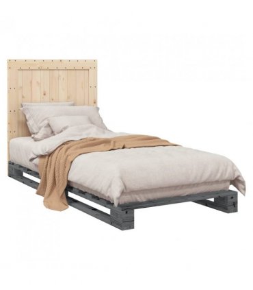 vidaXL Bed Frame without Mattress Grey 90x200 cm Solid Wood Pine — Size: 90 x 200 cm, Model: with plain headboard