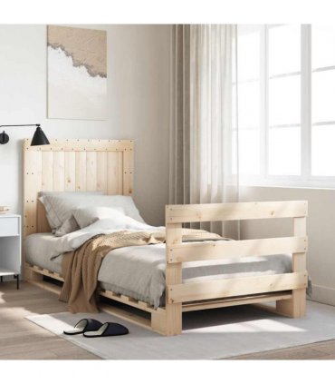 vidaXL Bed Frame without Mattress with Headboard 9 — Colour: natural, Size: 90 x 200 cm, Model: with plain headboard & footboard