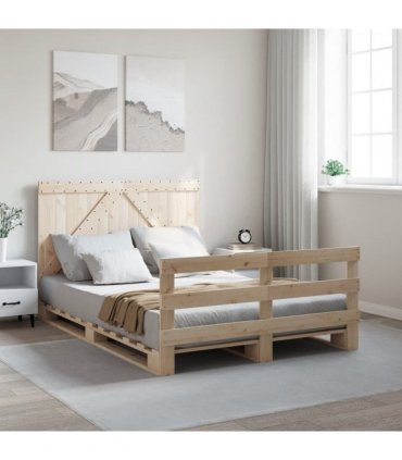 vidaXL Bed Frame without Mattress with Headboa — Colour: natural, Size: 140 x 200 cm, Model: with triangle headboard & footboard