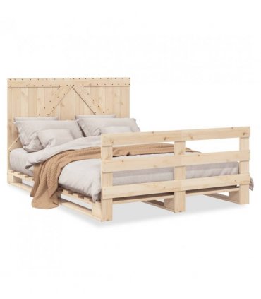vidaXL Bed Frame without Mattress with Headboa — Colour: natural, Size: 140 x 200 cm, Model: with triangle headboard & footboard