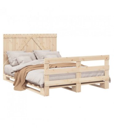 vidaXL Bed Frame without Mattress with Headboa — Colour: natural, Size: 140 x 200 cm, Model: with triangle headboard & footboard