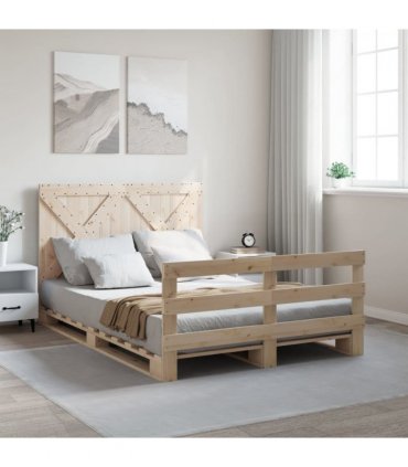 vidaXL Bed Frame without Mattress with Headboard — Colour: natural, Size: 140 x 200 cm, Model: with cross headboard & footboard