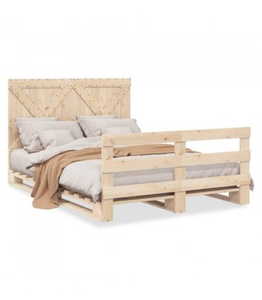 vidaXL Bed Frame without Mattress with Headboard — Colour: natural, Size: 140 x 200 cm, Model: with cross headboard & footboard