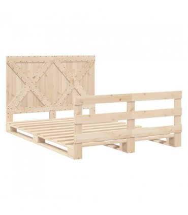 vidaXL Bed Frame without Mattress with Headboard — Colour: natural, Size: 140 x 200 cm, Model: with cross headboard & footboard