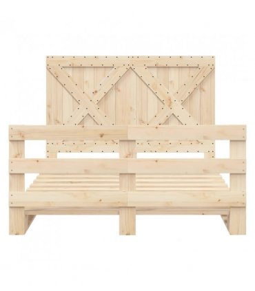 vidaXL Bed Frame without Mattress with Headboard — Colour: natural, Size: 140 x 200 cm, Model: with cross headboard & footboard