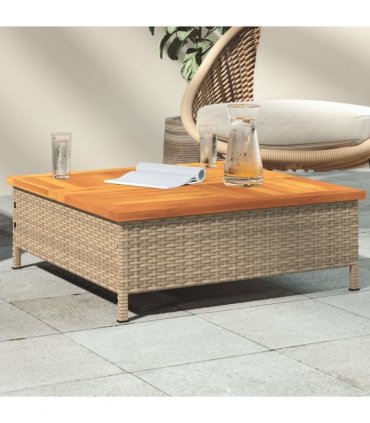 vidaXL Garden Table Beige 70x70x25 cm Rattan and Acacia Wood