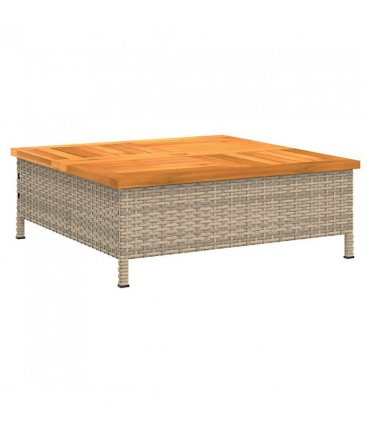 vidaXL Garden Table Beige 70x70x25 cm Rattan and Acacia Wood