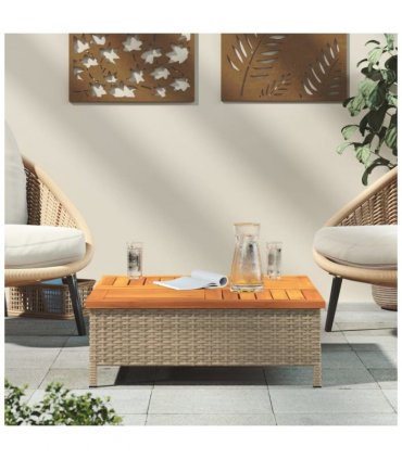 vidaXL Garden Table Beige 70x70x25 cm Rattan and Acacia Wood