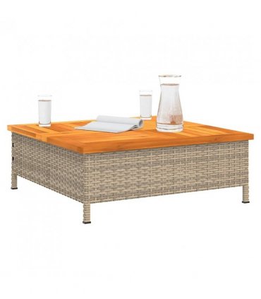 vidaXL Garden Table Beige 70x70x25 cm Rattan and Acacia Wood