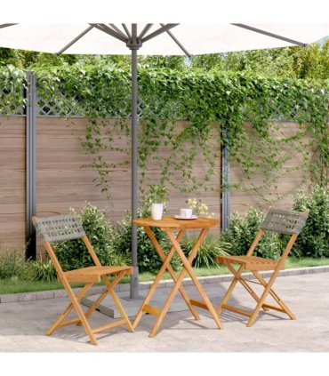 vidaXL Bistro Set | Grey | Solid Acacia wood | Small | Foldable | Bistro Set — Size: 60 x 75 cm