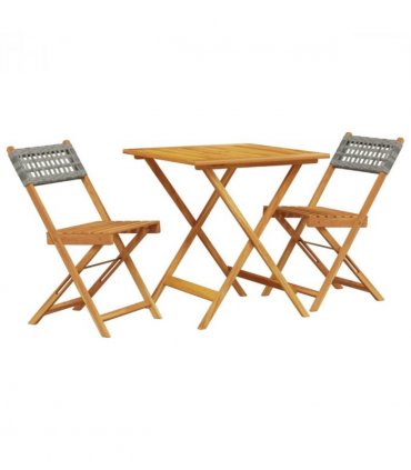 vidaXL Bistro Set | Grey | Solid acacia wood | Compact | Collapsible — Size: 70 x 70 x 75 cm
