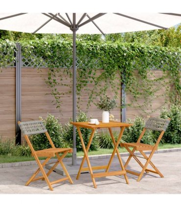 vidaXL Bistro Set | Grey | Solid acacia wood with oil finish, PE rattan | Medium — Size: 60 x 60 x 75 cm