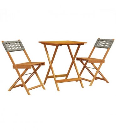 vidaXL Bistro Set | Grey | Solid acacia wood with oil finish, PE rattan | Medium — Size: 60 x 60 x 75 cm