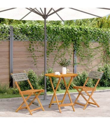 vidaXL Bistro Set | Grey | Solid acacia wood, PE rattan | Compact | Collapsible — Size: 70 x 75 cm