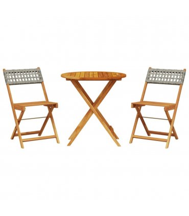 vidaXL Bistro Set | Grey | Solid acacia wood, PE rattan | Compact | Collapsible — Size: 70 x 75 cm