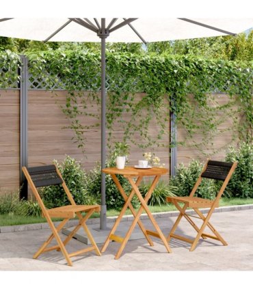 vidaXL Bistro Set | Black | Solid acacia wood, Polypropylene | Compact — Size: 60 x 75 cm