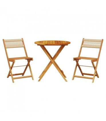 vidaXL Bistro Set | Beige | Solid acacia wood with an oil finish, Polypropylene — Size: 70 x 75 cm
