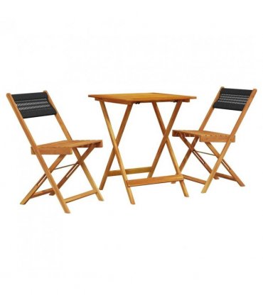 vidaXL Bistro Set | Black | Solid acacia wood, Polypropylene | Medium | Foldable — Size: 60 x 60 x 75 cm