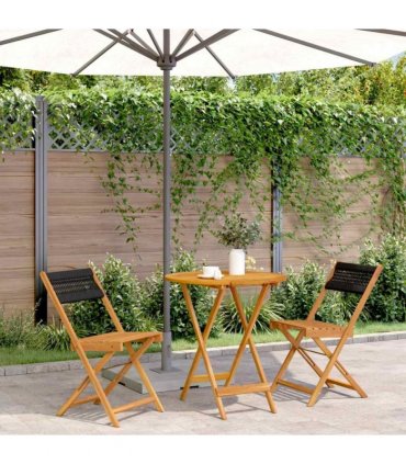 vidaXL Bistro Set | Black | Solid acacia wood and polypropylene | Small — Size: 70 x 75 cm