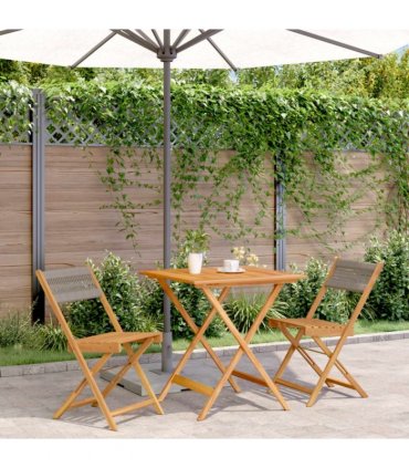 vidaXL Bistro Set | Grey | Solid acacia wood, Polypropylene | Foldable — Size: 70 x 70 x 75 cm