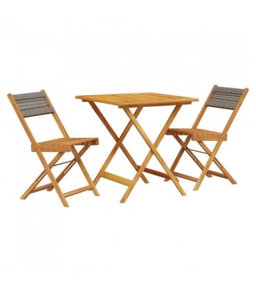 vidaXL Bistro Set | Grey | Solid acacia wood, Polypropylene | Foldable — Size: 70 x 70 x 75 cm