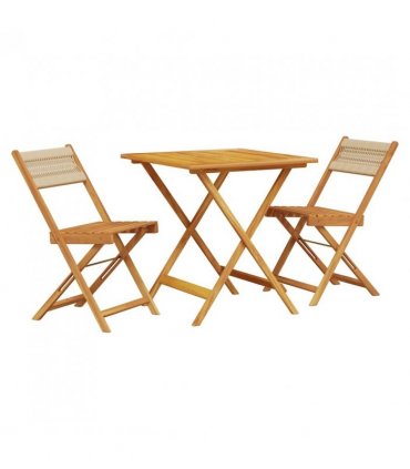 vidaXL Bistro Set | Beige | Solid acacia wood, polypropylene | Small | Foldable — Size: 70 x 70 x 75 cm