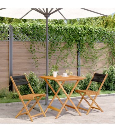 vidaXL Bistro Set | Black with wooden finish | Solid acacia wood, polypropylene — Size: 70 x 70 x 75 cm