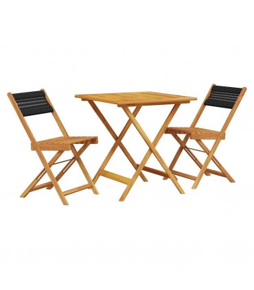 vidaXL Bistro Set | Black with wooden finish | Solid acacia wood, polypropylene — Size: 70 x 70 x 75 cm