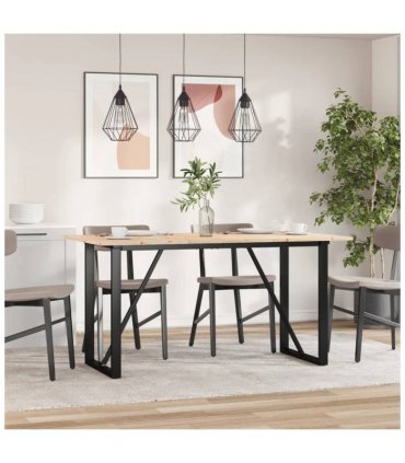 vidaXL Dining Table O-Frame 160x80x75 cm Solid Wood Pine and Steel — Size: 160 x 80 x 75 cm, Model: o shape