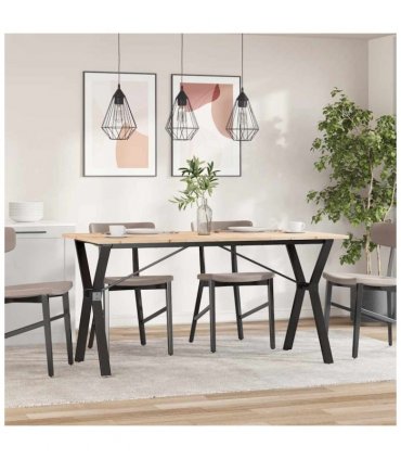 vidaXL Dining Table Y-Frame 140x80x75 cm Solid Wood Pine and Steel — Size: 140 x 80 x 75 cm, Model: y shape