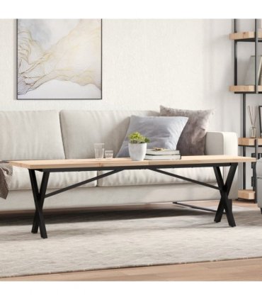 vidaXL Coffee Table X-Frame 160x40x45.5 cm Solid Wood Pine and Steel — Size: 160 x 40 x 45.5 cm, Model: x shape