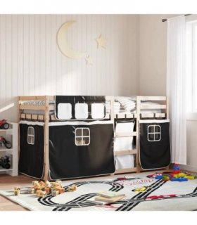 vidaXL Bunk Bed without Mattress White&Black 90x200 cm Solid Wood Pine — Size: 90 x 200 cm — V0672119338