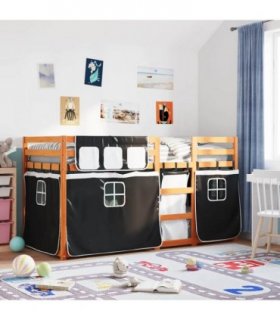 vidaXL Bunk Bed without Mattress White&Black 90x190 cm Single Solid Wood Pine — Colour: brown and black, Size: 90 x 190 cm