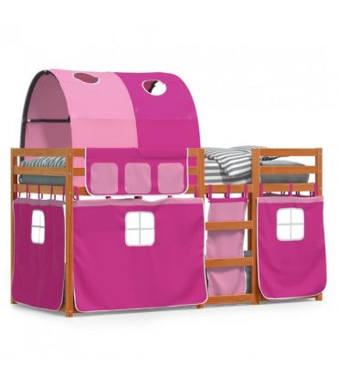 vidaXL Bunk Bed without Mattress Pink 90x190 cm Single Solid Wood Pine — Colour: brown and pink, Size: 90 x 190 cm