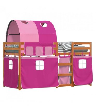 vidaXL Bunk Bed without Mattress Pink 90x190 cm Single Solid Wood Pine — Colour: brown and pink, Size: 90 x 190 cm