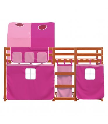 vidaXL Bunk Bed without Mattress Pink 90x190 cm Single Solid Wood Pine — Colour: brown and pink, Size: 90 x 190 cm