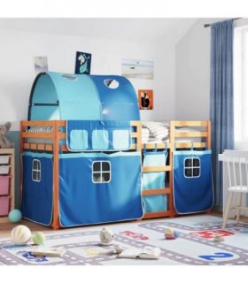 vidaXL Bunk Bed without Mattress Blue 90x200 cm Solid Wood Pine — Colour: brown and blue, Size: 90 x 200 cm — V0672119394