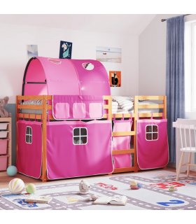 vidaXL Bunk Bed without Mattress Pink 90x200 cm Solid Wood Pine — Colour: brown and pink, Size: 90 x 200 cm