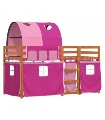 vidaXL Bunk Bed without Mattress Pink 90x200 cm Solid Wood Pine — Colour: brown and pink, Size: 90 x 200 cm