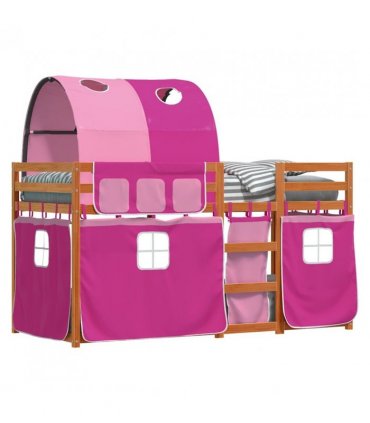 vidaXL Bunk Bed without Mattress Pink 90x200 cm Solid Wood Pine — Colour: brown and pink, Size: 90 x 200 cm