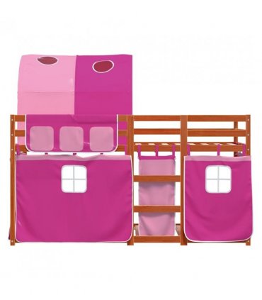 vidaXL Bunk Bed without Mattress Pink 90x200 cm Solid Wood Pine — Colour: brown and pink, Size: 90 x 200 cm